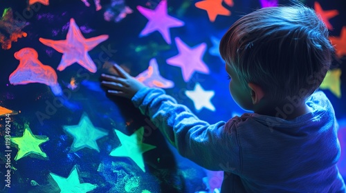 A fun glow-in-the-dark star painting activity with phosphorescent paint and stencils