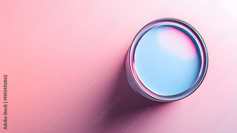 Obraz premium Oval Paint Can with Light Blue Paint on Pink Background