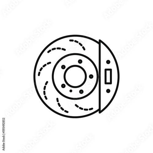 Car brake disk with caliper icon line art vector