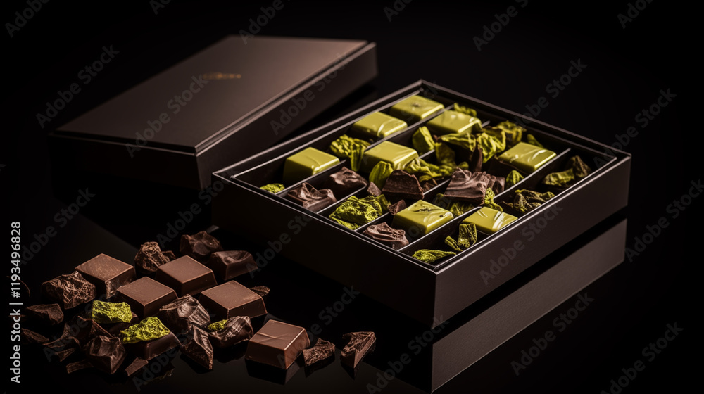 High quality image of Dubai chocolate on a white background.Collection of chocolate bars, top view, arranged neatly on a surface, showcasing a variety of cocoa. High quality image of Dubai chocolate on a white background.Collection of chocolate bars, top view, arranged neatly on a surface, showcasing a variety of cocoa.
