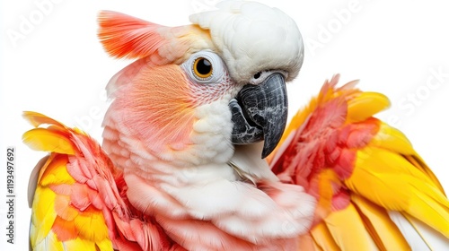 Vibrant Parrot with Colorful Plumage Displaying Feathers Against a White Background photo