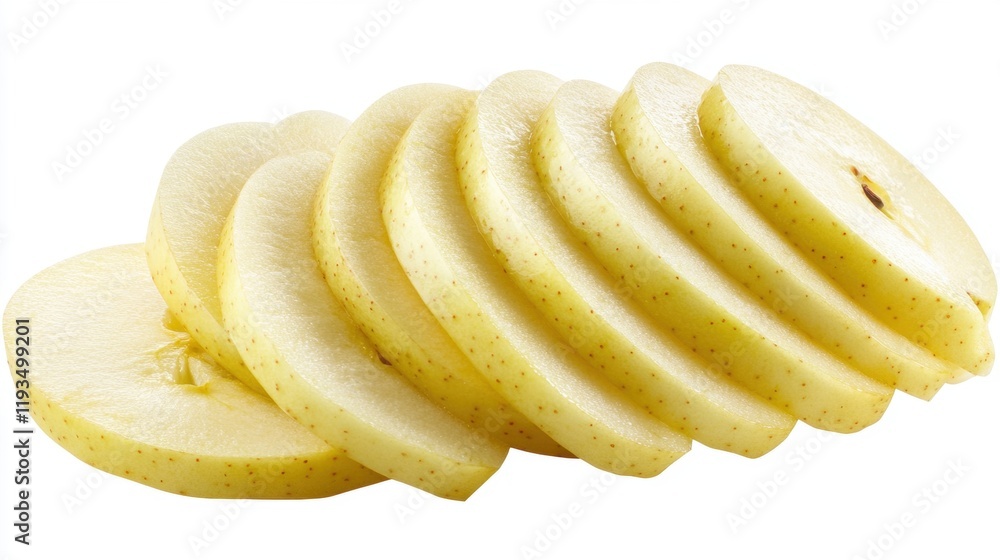 Freshly Sliced Green Apple Segments on White Background Freshly Sliced Green Apple Segments on White Background