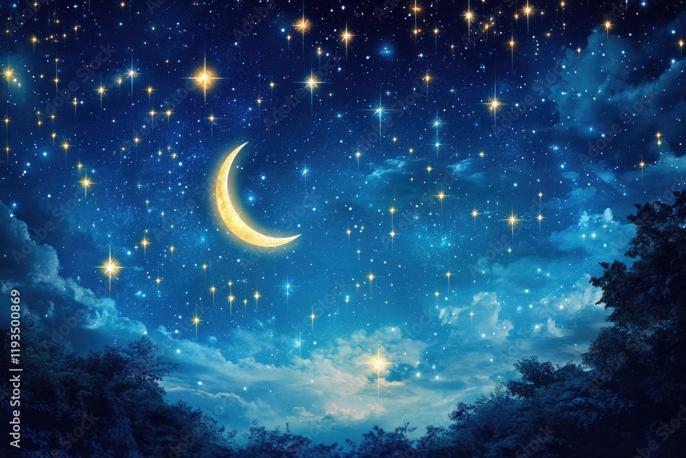 Fototapeta premium Night Sky with Stars and Crescent