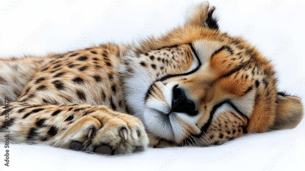 Relaxing Cheetah with Soft Fur Resting on White Background Relaxing Cheetah with Soft Fur Resting on White Background