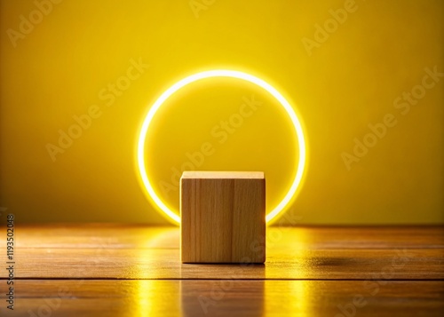 Halo Effect: Silhouette of Wooden Block on Yellow Background - Business Psychology Concept photo