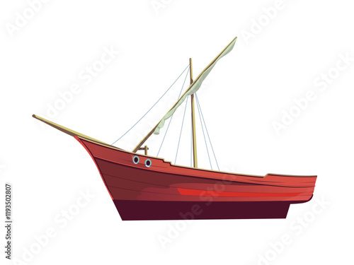 Traditional wooden Sail Boat - Dhow Boat - Stock Illustration