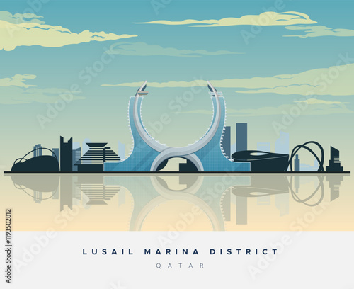 Lusail marina district - Abstract skyline - Stock Illustration