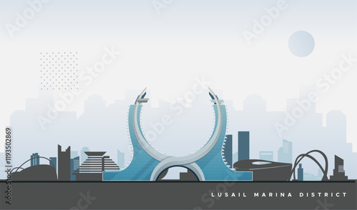 Lusail marina district - Abstract skyline - Stock Illustration