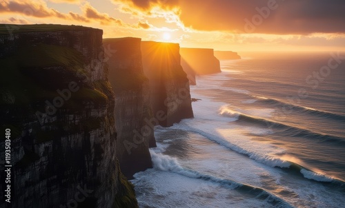 Sunset over the dramatic cliffs photo