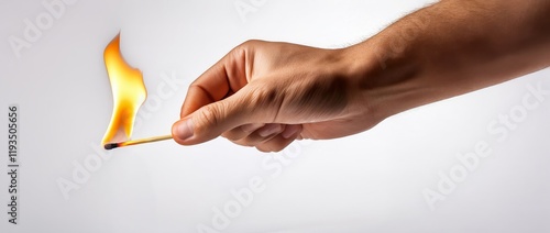 Burning Match in Hand - Hand holding a lit match, symbolizing  ignition, risk, opportunity, fragility, and light. photo