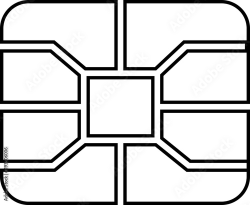 EMV chip icon. Line, glyph and filled outline, mobile telephone Microchip for bank plastic credit or debit charge or sim card. Digital Nfc technology. Contactless payment at terminals and ATMs.