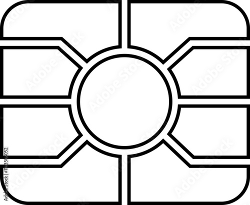 EMV chip icon. Line, glyph and filled outline, mobile telephone Microchip for bank plastic credit or debit charge or sim card. Digital Nfc technology. Contactless payment at terminals and ATMs.