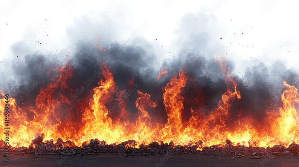 Intense Blaze with Dark Smoke and Fiery Flames in Dramatic Display Intense Blaze with Dark Smoke and Fiery Flames in Dramatic Display