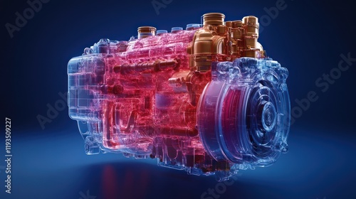 Engine component illustration with transparent layers.