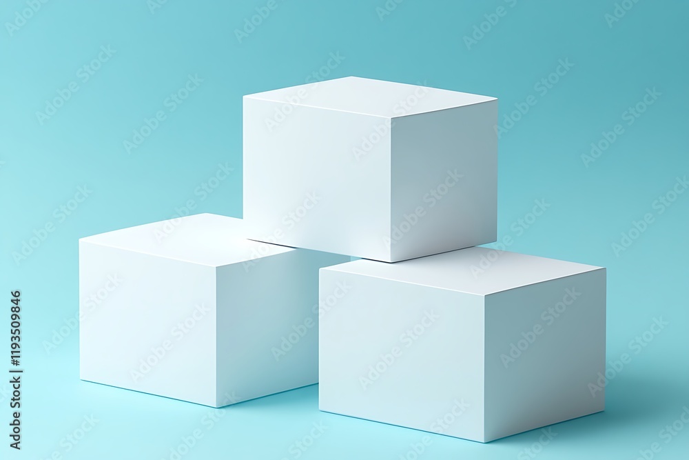 Blank White Cubes on a Light Blue Background for Product Presentation Blank White Cubes on a Light Blue Background for Product Presentation