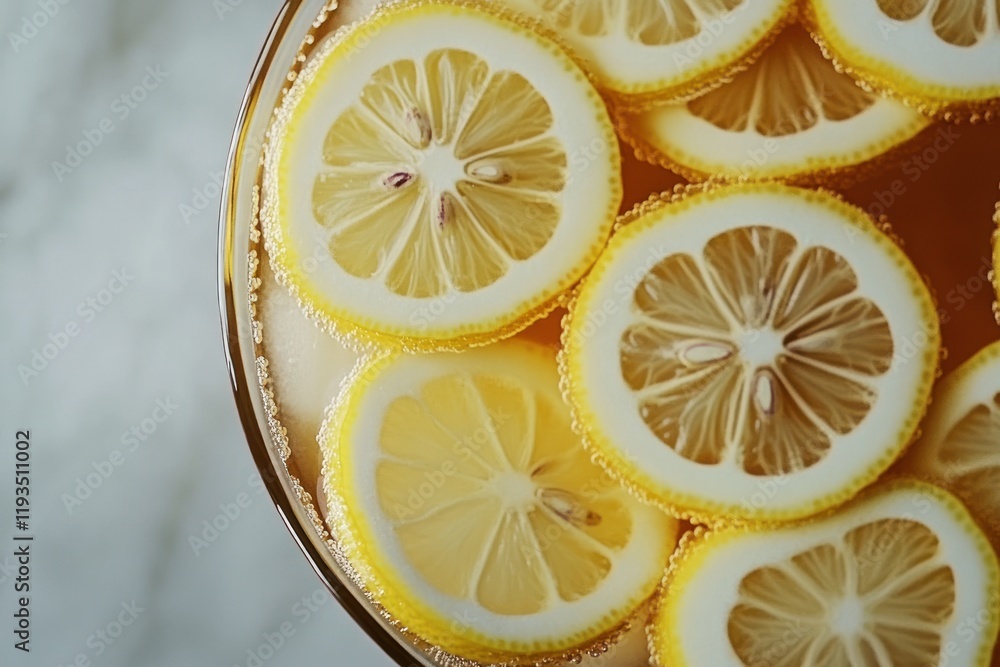 Refreshing Lemon Slices in Iced Tea on Marble Surface for a Summer Beverage Delight Refreshing Lemon Slices in Iced Tea on Marble Surface for a Summer Beverage Delight