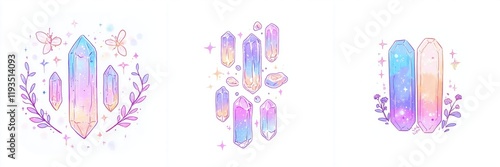 Pastel Rainbow Crystals Mystical Gemstones Fantasy Art Magical Illustration Whimsical Design