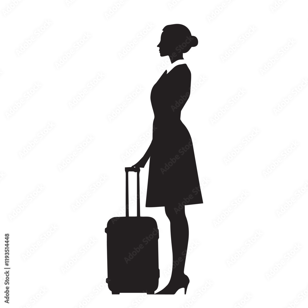 Vector illustration black silhouette of a stewardess in uniform with a suitcase Vector illustration black silhouette of a stewardess in uniform with a suitcase