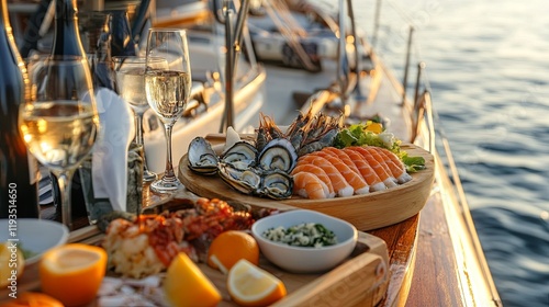 A private chartered sailing lesson with a gourmet seafood spread