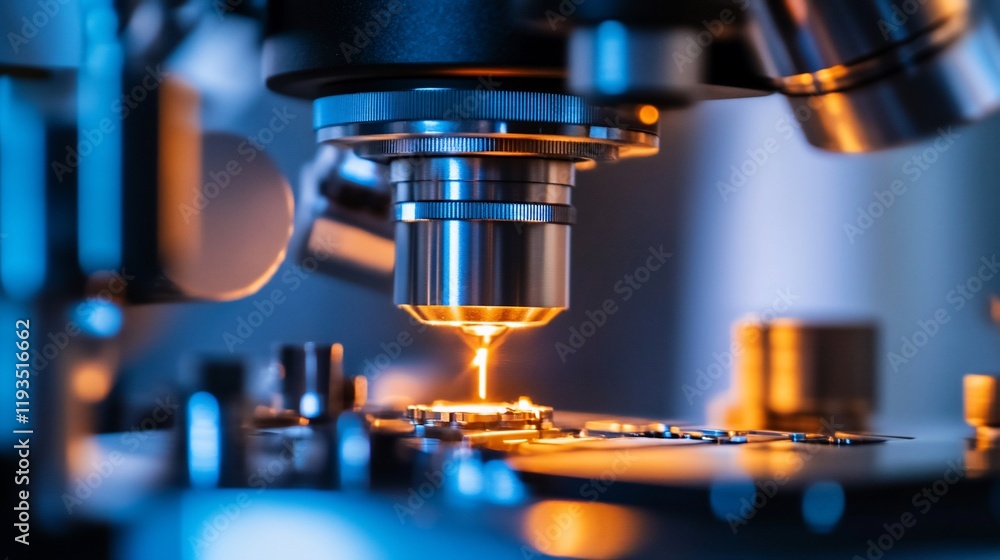 Microscope lens illuminated sample scientific research Microscope lens illuminated sample scientific research