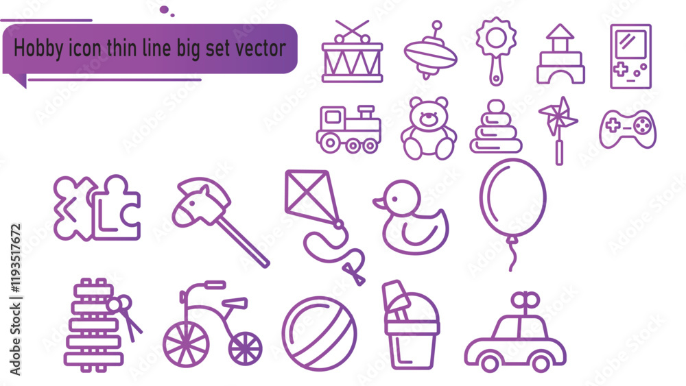 Hobby icon thin line big set vector Hobby icon thin line big set vector