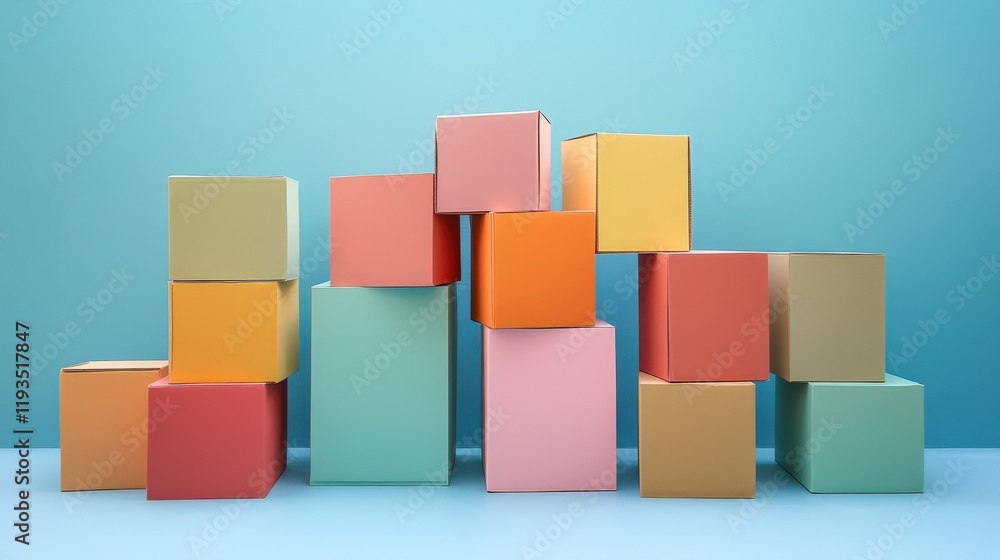 Colorful Cardboard Boxes Stacked in a Creative Arrangement Colorful Cardboard Boxes Stacked in a Creative Arrangement