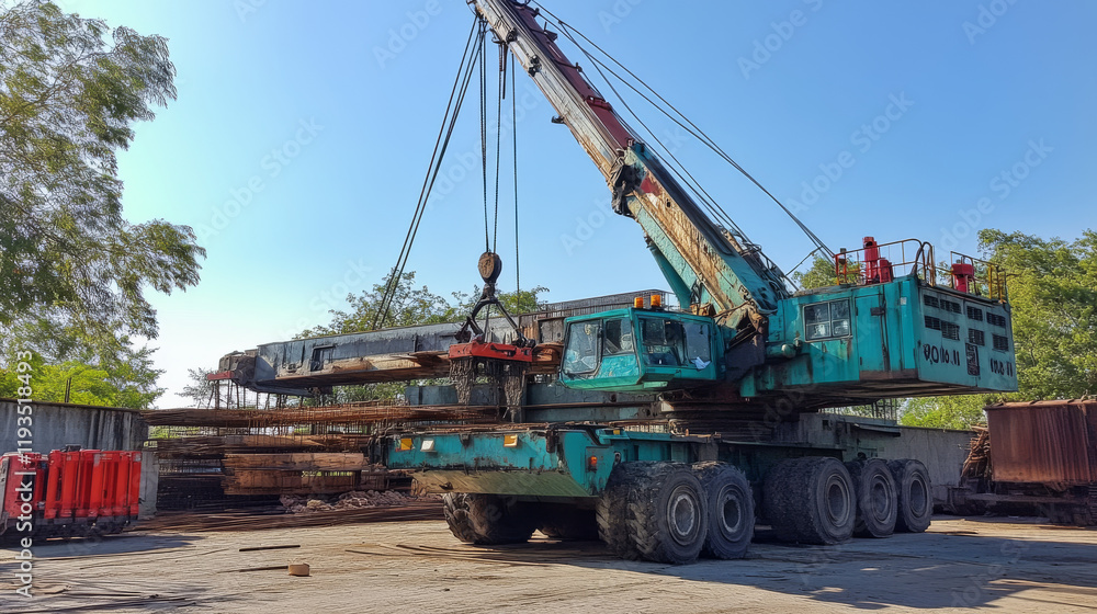 Mobile crane consists of dots and circles. The crane wind blows the particles. Vector illustration. Mobile crane consists of dots and circles. The crane wind blows the particles. Vector illustration.