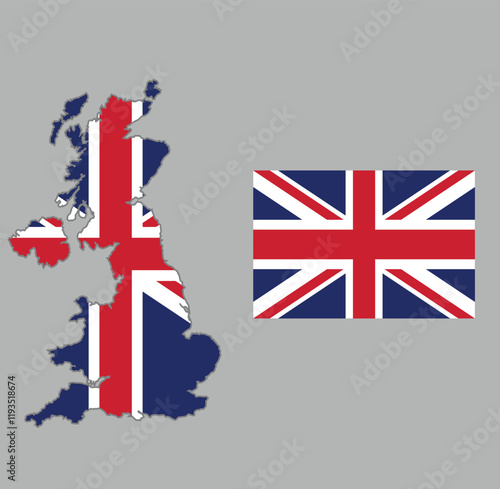 UK map  imbedded inside with United Kingdom straight flag vector illustration