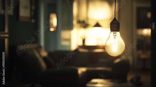Wallpaper Mural Illuminated Lightbulb Hanging In A Cozy Living Room Torontodigital.ca