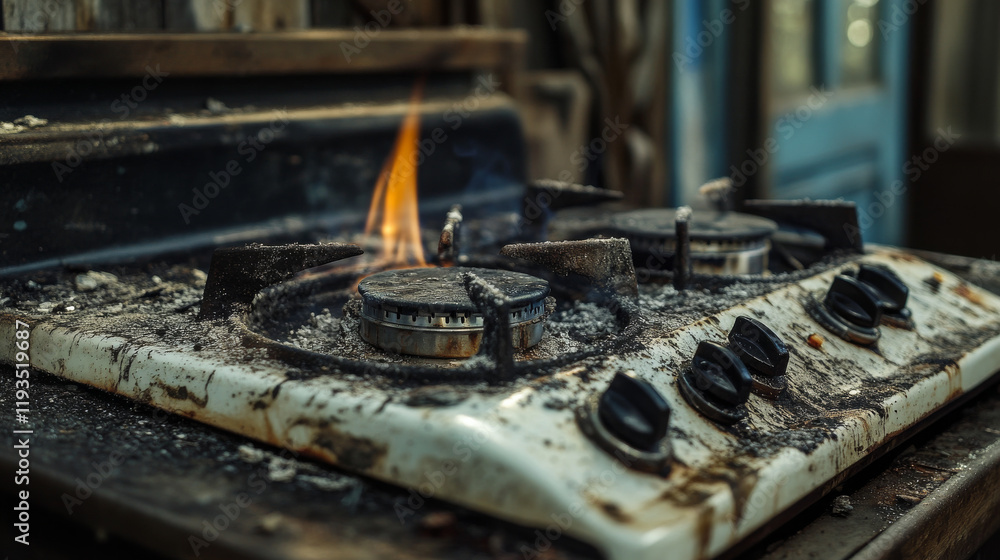 Gas stove of particles. The gas stove is falling apart Gas stove of particles. The gas stove is falling apart