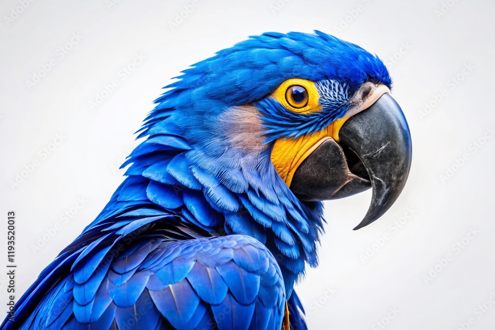 Fototapeta premium Hyacinth Macaw Parrot Isolated, Wild Blue Bird, Avian Wildlife, Exotic Bird Photography Cutout