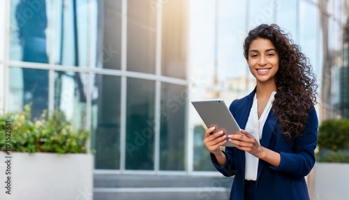 Generated image Banner of young middle eastern Israel businesswoman using tablet pc application for online