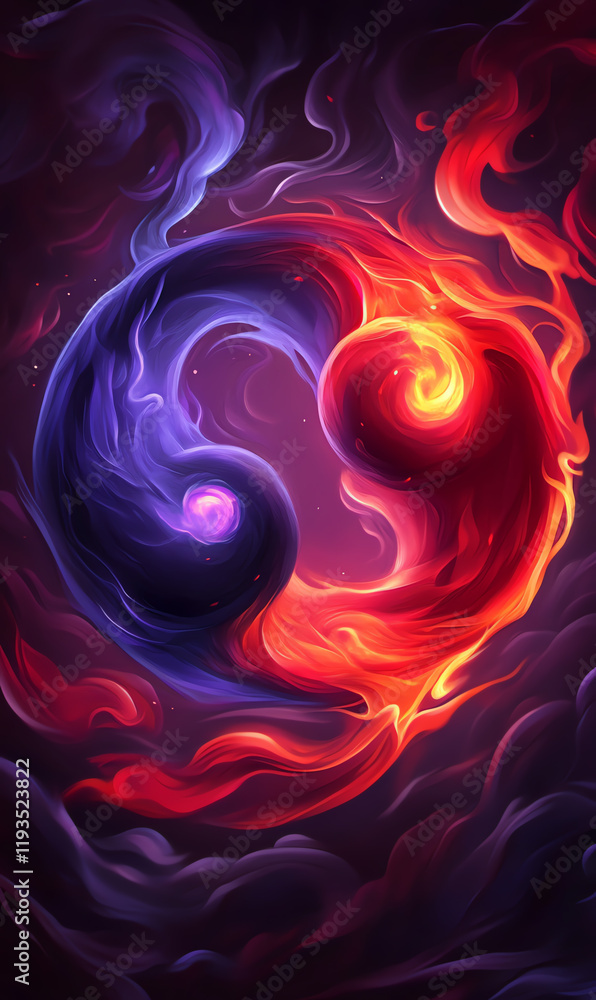Obraz premium A captivating swirl of vibrant colors represents the balance between chaos and calm, evoking deep emotional connections.