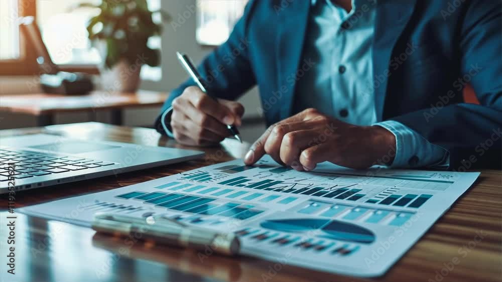 Comprehensive Analysis of Financial Data Utilizing Graphs and Charts on Business Desk with Laptop for Effective Reporting and Statistics Comprehensive Analysis of Financial Data Utilizing Graphs and Charts on Business Desk with Laptop for Effective Reporting and Statistics