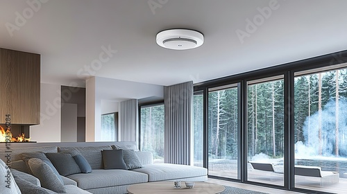 Modern Living Room with Smoke Detector and Winter View