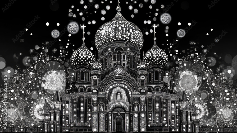 Obraz premium Orthodox Church of the particles. The Church is made up of dots and circles.