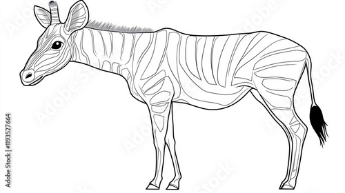 Zebra side view profile, black and white graphic, wildlife animal photo