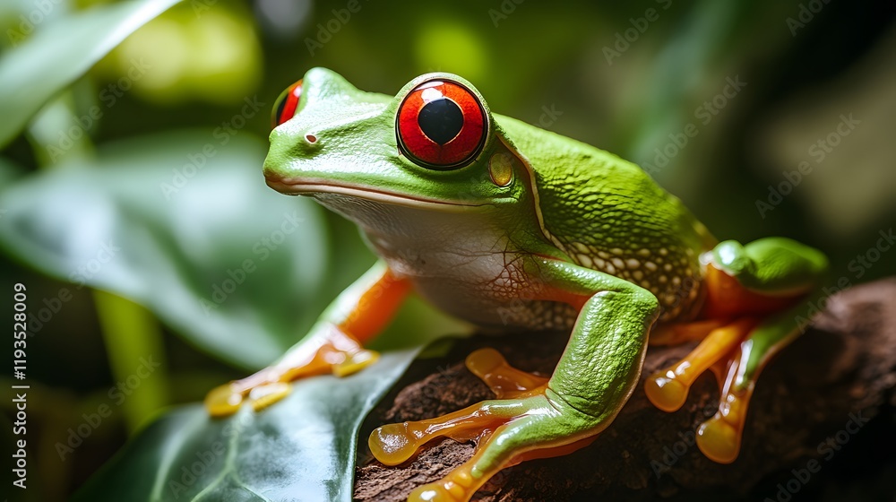 Red Eyed Tree Frog Perched On A Branch Red Eyed Tree Frog Perched On A Branch
