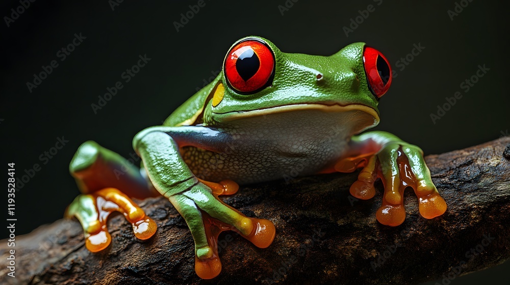 Fototapeta premium Red Eyed Tree Frog Perched On A Branch