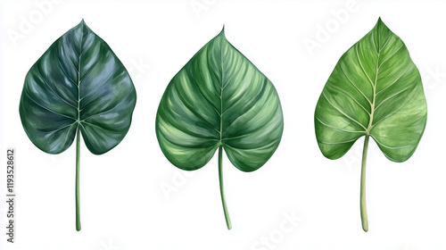 Watercolor set of green leaves isolated on white background