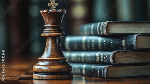 chess piece next to books, education concept, knowledge is power