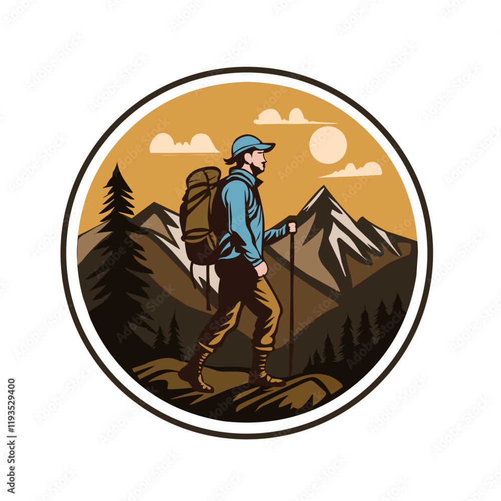 Fototapeta premium Illustration of a mountain climber with a mountain background, good for use as a logo 