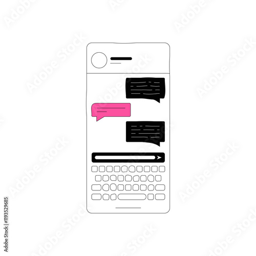 Smartphone With Text Messages In Flat Vector Illustration Symbolizing Instant Messaging And Digital Communication, Isolated On White Background.