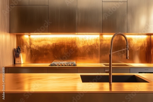 Modern Gold Kitchen Design Featuring Sleek Appliances and Fixtures photo