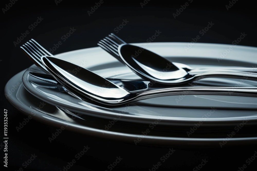 Sophisticated silver cutlery set arranged on a formal dining table with polished utensils