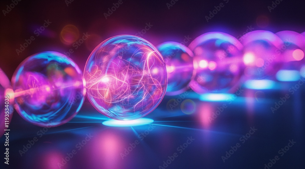 Colorful Chain Reaction of Glowing Spheres with Energy Patterns Colorful Chain Reaction of Glowing Spheres with Energy Patterns