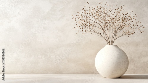 Dried flowers in a minimalist vase against a textured wall.