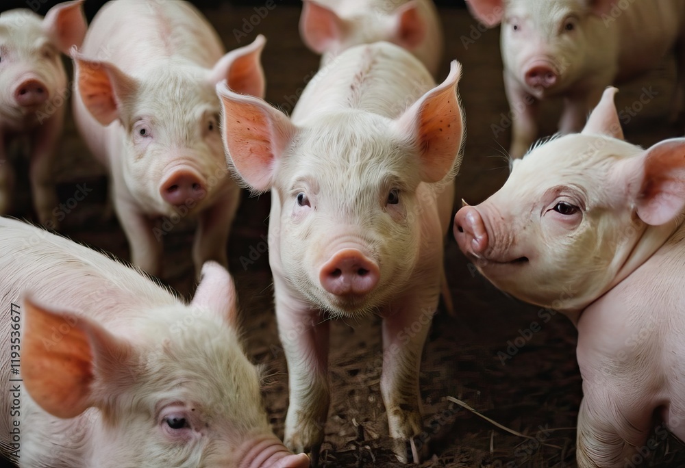 Three little pigs are standing in the dirt and gazing at the camera Three little pigs are standing in the dirt and gazing at the camera