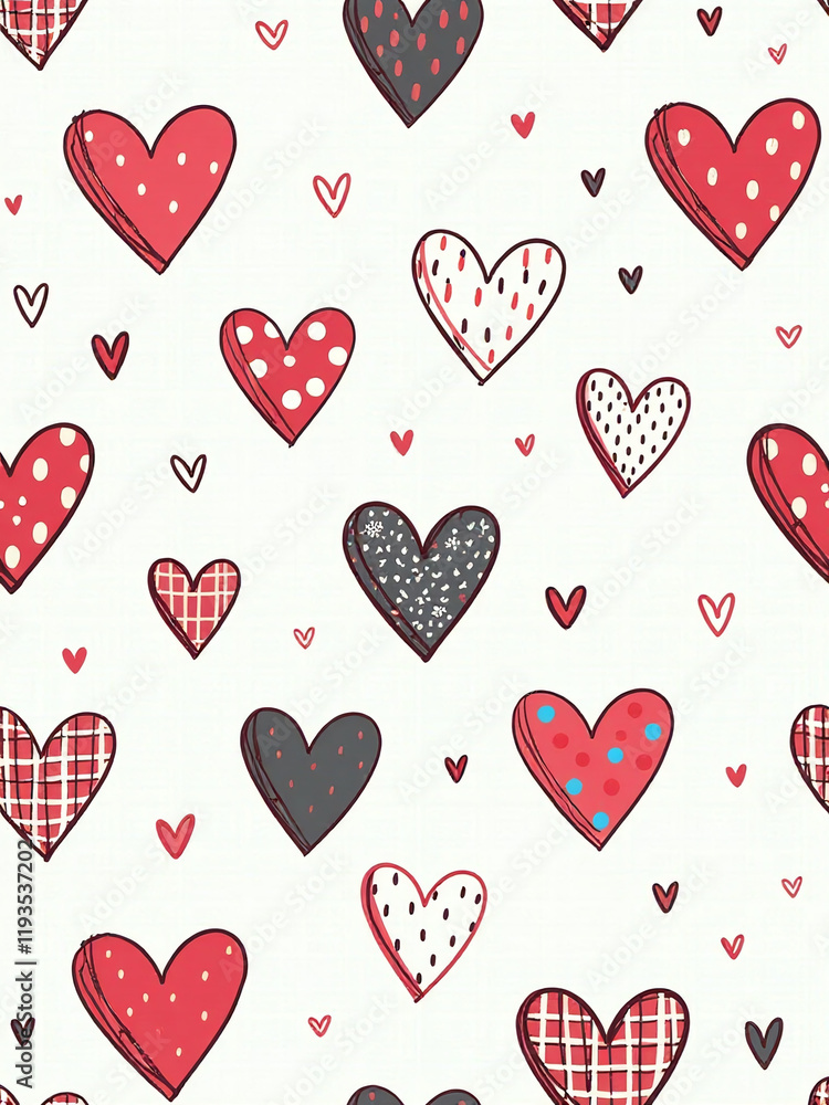 The Original Drawing Features A Seamless Pattern Of Doodled Hearts. 00002 The Original Drawing Features A Seamless Pattern Of Doodled Hearts. 00002