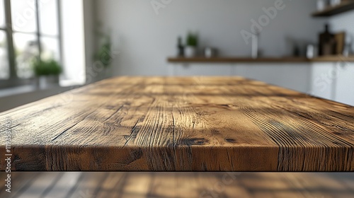 Rustic Wooden Tabletop In Modern Kitchen Setting
